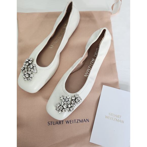 Stuart Weitzman Crystal Fleur women's ballet flats white size 6.5 NIB - Picture 2 of 9